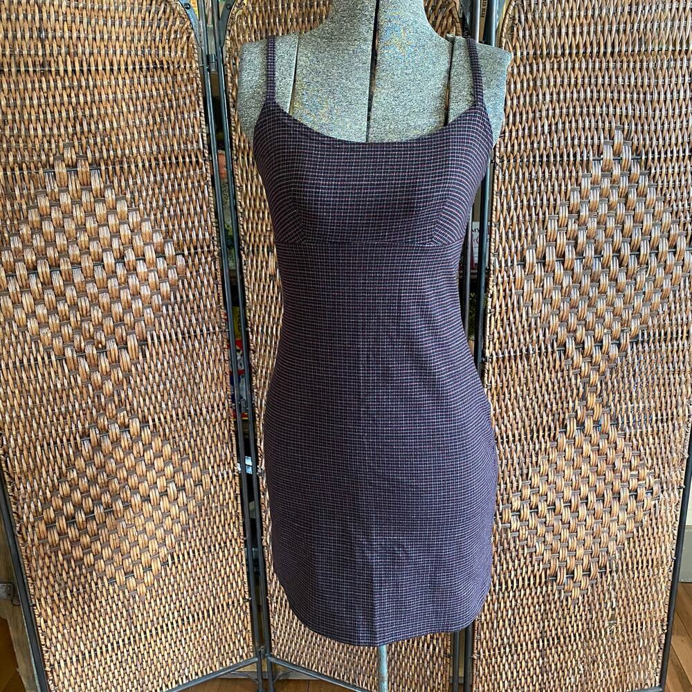 Size XS-S//Vintage 90s Bodycon Plaid Spaghetti Strap Mini Dress
